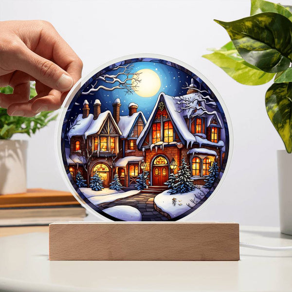 Snow Covered House-Acrylic Circle Plaque
