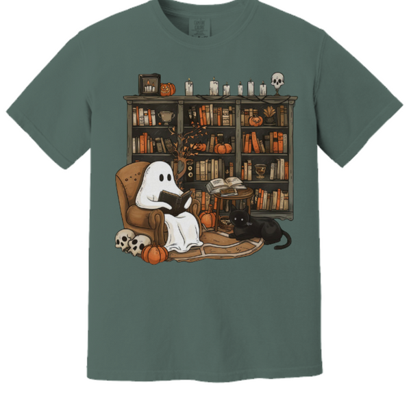 Retro Ghost Reading Books t-shirt