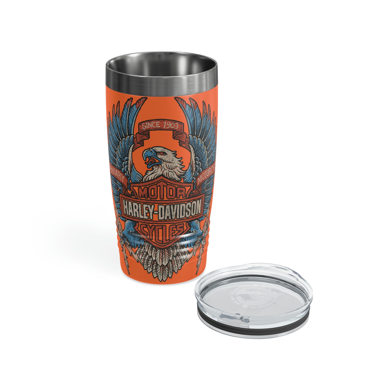 Harley Davidson Color Eagle - Ringneck Tumbler, 20oz  Black, Orange & White