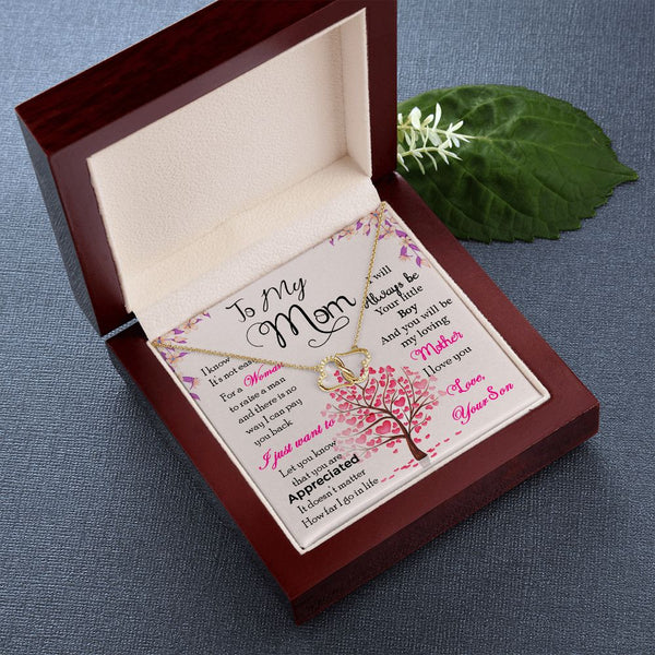To Mom from Son - entangled hearts pendant SOLID 10K Gold w/18 Single Cut Diamonds (.07 CWT)