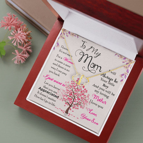 To Mom from Son - entangled hearts pendant SOLID 10K Gold w/18 Single Cut Diamonds (.07 CWT)