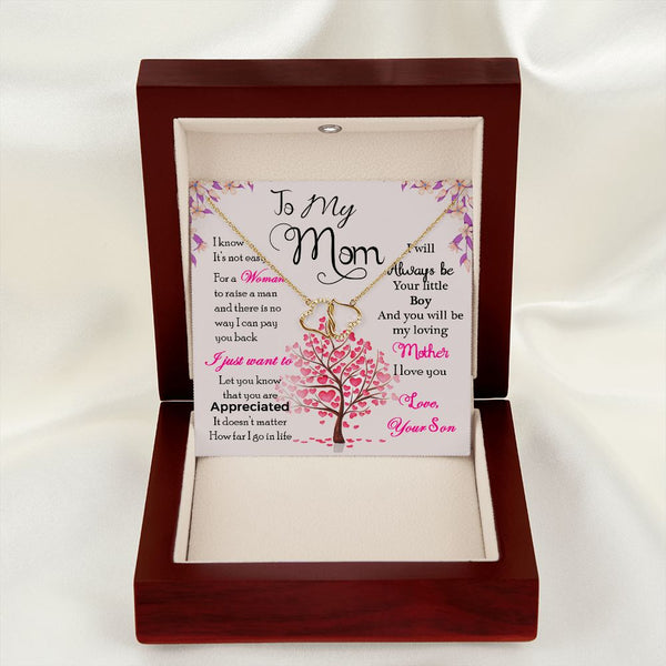 To Mom from Son - entangled hearts pendant SOLID 10K Gold w/18 Single Cut Diamonds (.07 CWT)