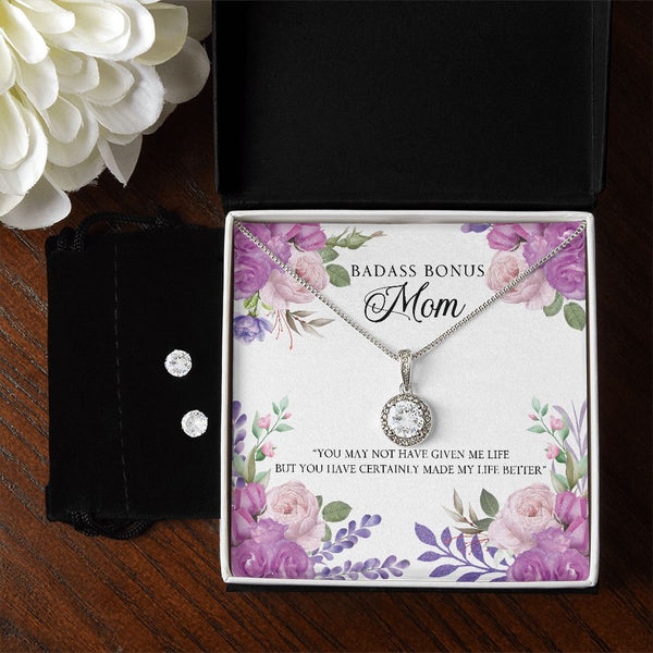 Badass Bonus Mom - eternal love necklace and earring set.