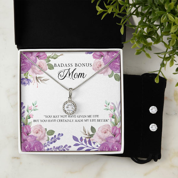 Badass Bonus Mom - eternal love necklace and earring set.